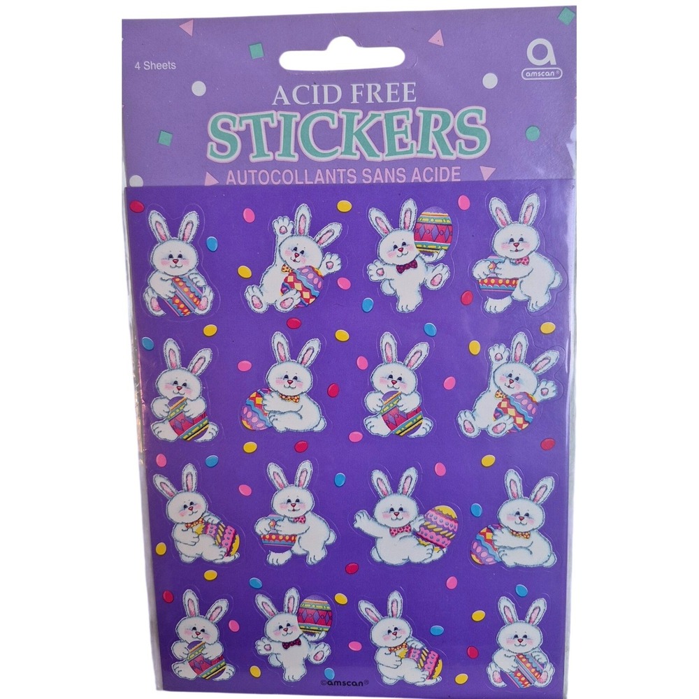 Amscan Vintage Easter Bunny Stickers 4 Sheets Purple Acid Free No 15697